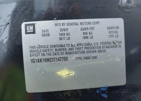 2009 Chevrolet Cobalt Ls from USA, damaged, VIN 1G1AK18H097147768